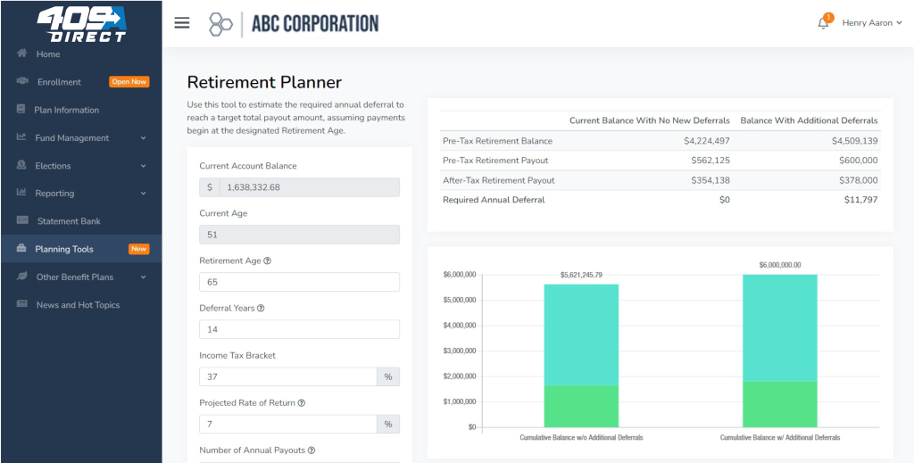 Participant planning tools: Retirement planner